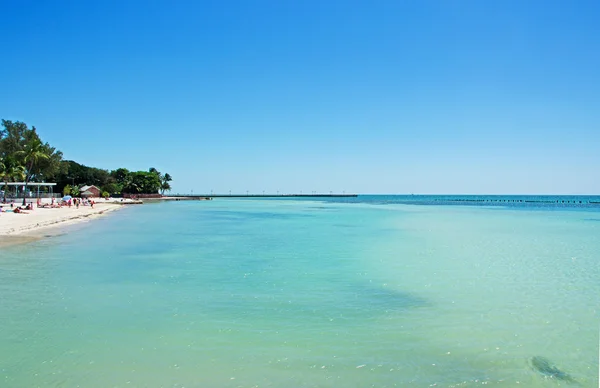Κι Ουέστ: άνθρωποι, χαλάρωση και ηλιοθεραπεία στην παραλία του Higgs, τα δύο μίλι μακριά λωρίδα αμμώδη παραλία κατά μήκος της ακτογραμμής της Key West — Φωτογραφία Αρχείου