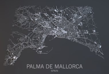 Palma de Mallorca, uydu görüntüsü, Haritası, Balear, İspanya