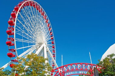 Chicago, Illinois: view of the Ferris Wheel at Navy Pier, constructed by George Washington Gale Ferris Jr as a landmark for the 1893 World's Fair clipart