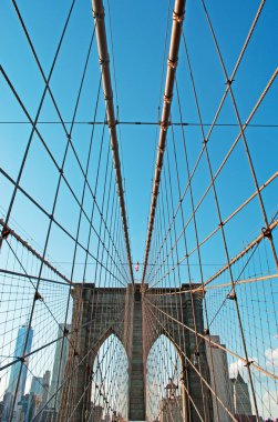 New York şehir: ikonik Brooklyn Köprüsü nden 1883'te tamamlanan Manhattan ve Brooklyn, Doğu Nehri kapsayan semtleri bağlanma, görünümü