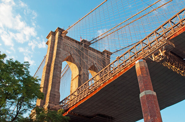 September 16, 2014,New York:The Brooklyn Bridge was completed in 1883 and designed a National Historic Landmark in 1964. It has a main span of 1595 feet