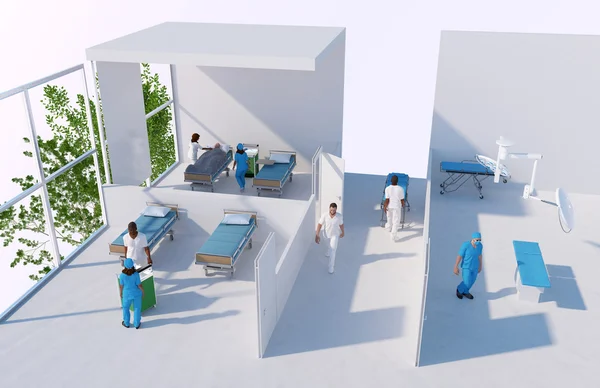 Reconstruction of a hospital with nurses — Stock Photo, Image