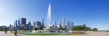 Chicago, Illinois, Amerika Birleşik Devletleri, ABD: şehir manzarası Buckingham Çeşmesi, bir dönüm noktası olarak Merkezi, Grant Park, bir dünyanın en büyük çeşmeler manzaralı