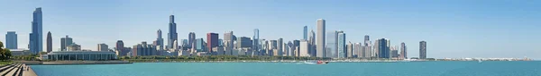 Chicago: panoramic view of the skyline of the city seen from Northerly Island, a peninsula that juts into Lake Michigan located south of the Adler Planetarium and east of Soldier Field