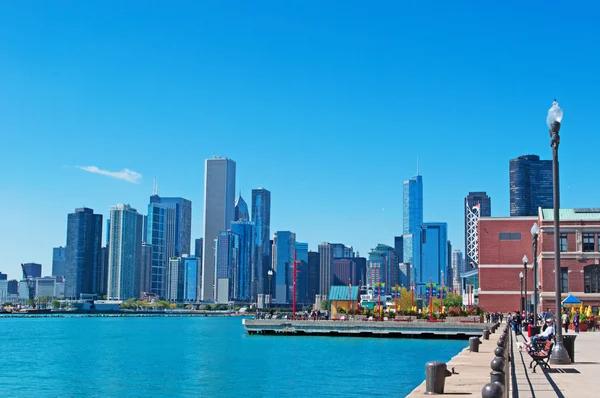Chicago: the skyline of the city with view of the Navy Pier Headhouse, designed by architect Charles Summer Frost and constructed in 1916 on the Chicago shoreline of Lake Michigan