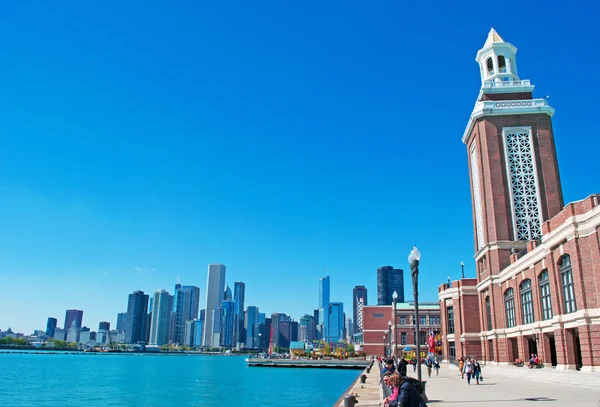 Chicago: the skyline of the city with view of the Navy Pier Headhouse, designed by architect Charles Summer Frost and constructed in 1916 on the Chicago shoreline of Lake Michigan
