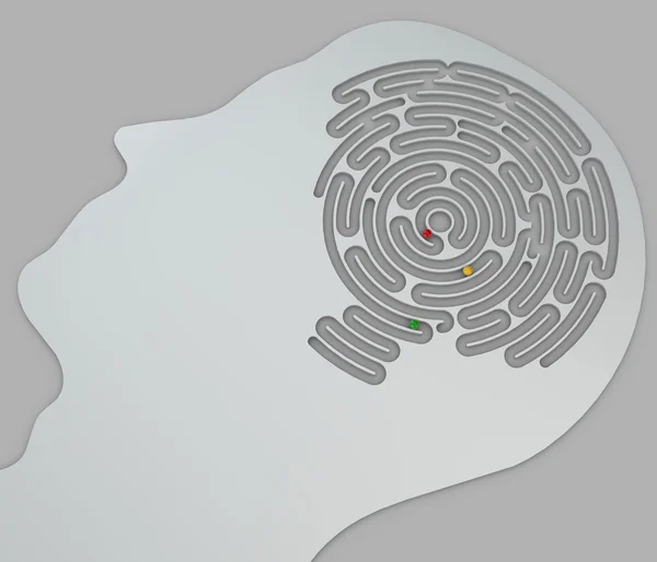 Brain-shaped maze, inside a head in profile — Stock Photo, Image