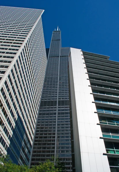 Chicago: néztem a Willis-torony a Sears Tower, ismert híres mérföldkő 1729 láb magas, a canal cruise a Chicago River — Stock Fotó