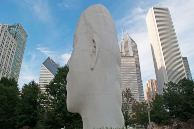 Chicago, Illinois: one of the sculptures part of the work 1004 Portraits by spanish artist Jaume Plensa made for a special exhibit for 10th anniversary of the Millennium Park