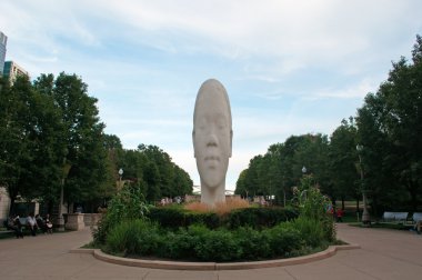 Chicago, Illinois: one of the sculptures part of the work 1004 Portraits by spanish artist Jaume Plensa made for a special exhibit for 10th anniversary of the Millennium Park