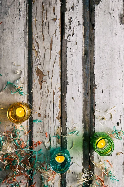 Summer: Party Candles Among Patriotic Wood Shavings — Stock Photo, Image