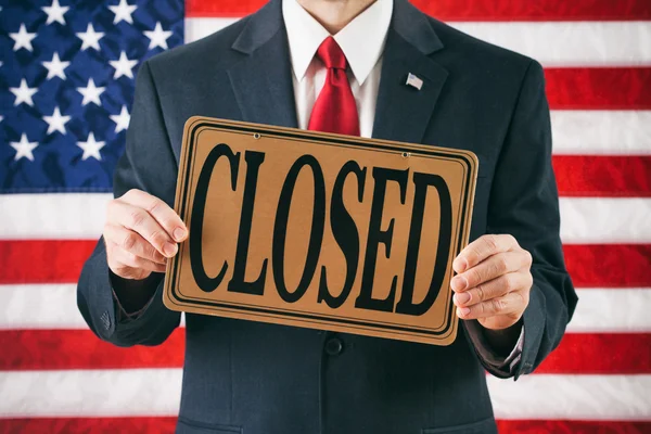 Politician: Man Holding A Closed Sign — Stock Photo, Image