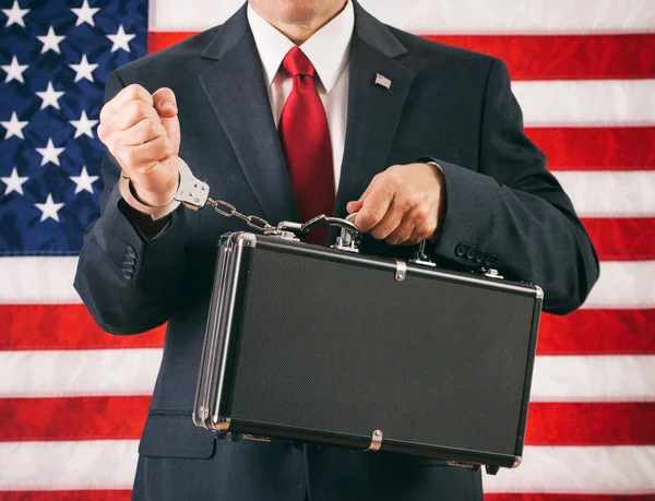 Politician: Man Handcuffed To A Briefcase Of Top Secret Informat — Stock Photo, Image