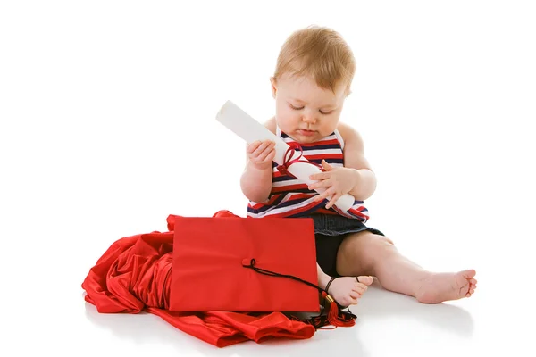 Baby: Little Girl Holds College Diploma — Stock Photo, Image