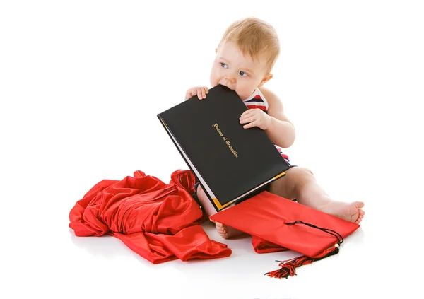 Bebek: Kız ısırıkları üniversite diploması — Stok fotoğraf