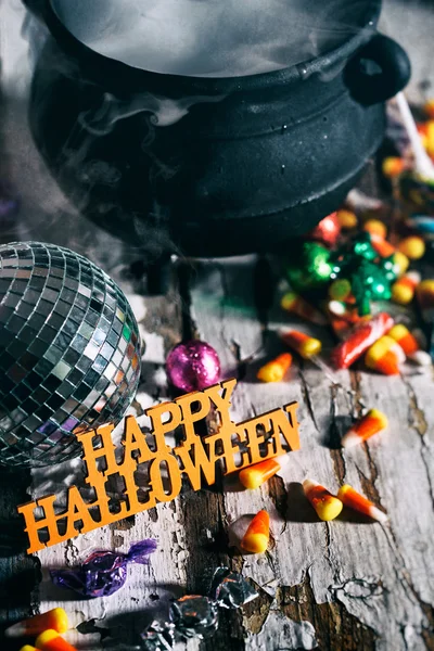 Halloween: Happy Halloween With Disco Ball And Magic Potion — Stock Photo, Image