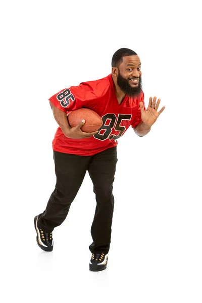 Hombre Afroamericano Una Camiseta Del Equipo Fútbol Varias Poses — Foto de Stock