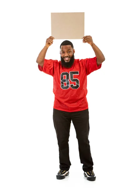 Een Afro Amerikaanse Man Een Voetbalploegentrui Verschillende Poses — Stockfoto