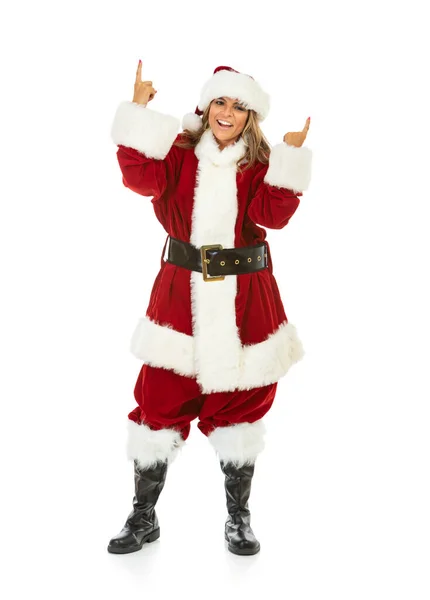 Kvinna Klädd Santa Claus Outfit Vit Bakgrund Olika Poser — Stockfoto