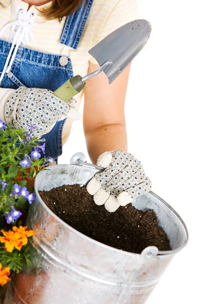Sorozat Egy Nőről Kertészkedéshez Használt Tárgyakról — Stock Fotó