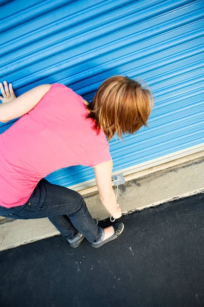 Caucasian Man Woman Various Props Typical Commercial Storage Unit — Stock Photo, Image