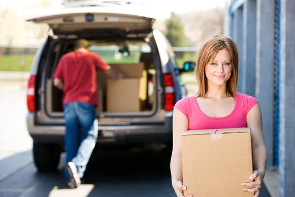 Caucasian Man Woman Various Props Typical Commercial Storage Unit Royalty Free Stock Images
