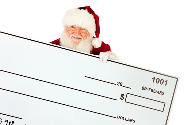 Санта-Клаус: Санта-Клаус держит чеку — стоковое фото