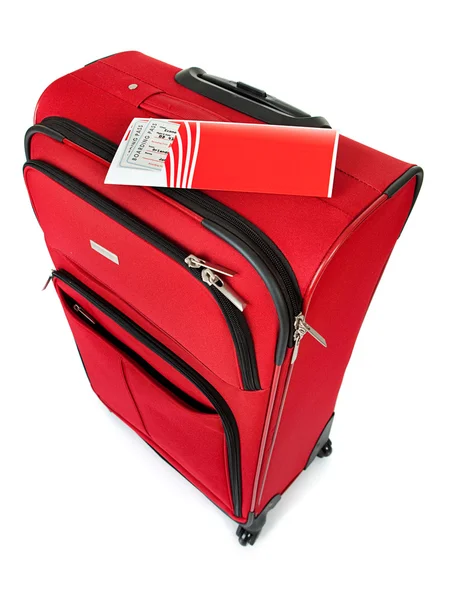 Gepäck: roter Koffer isoliert auf weißem Stockbild