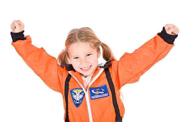 職業： 宇宙飛行士として服を着た小さな女の子 — ストック写真