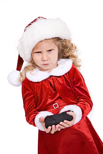 圣诞节： 女孩获取煤来自圣诞老人的不良行为 — 图库照片
