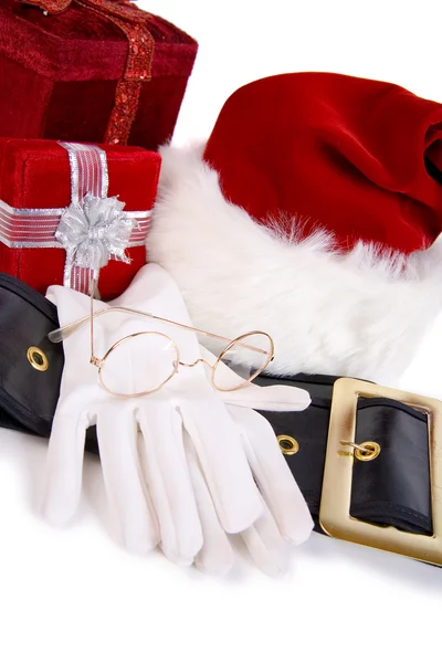 Christmas: Santa Items and Christmas Presents — Stock Photo, Image