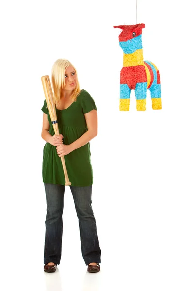 Pinata: Woman Thinking About Pinata Strategy — Stock Photo, Image