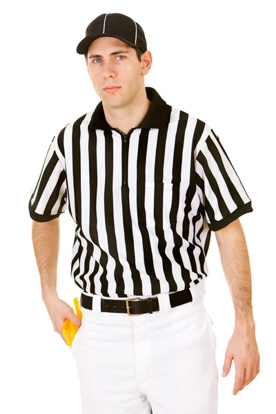 Referee: Serious Ref with Penalty Flag — Stock Photo, Image