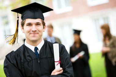 Graduation: Cheerful Graduate with Diploma clipart