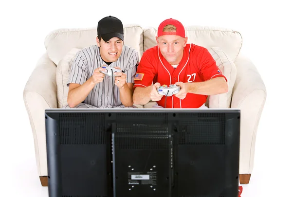 Baseball: Freunde spielen Videospiele — Stockfoto