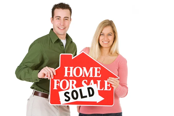 Moving: Couple Happy To Have Sold House — Stock Photo, Image