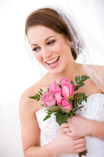 Sposa: Pretty Woman Holding Rose Bouquet — Foto Stock