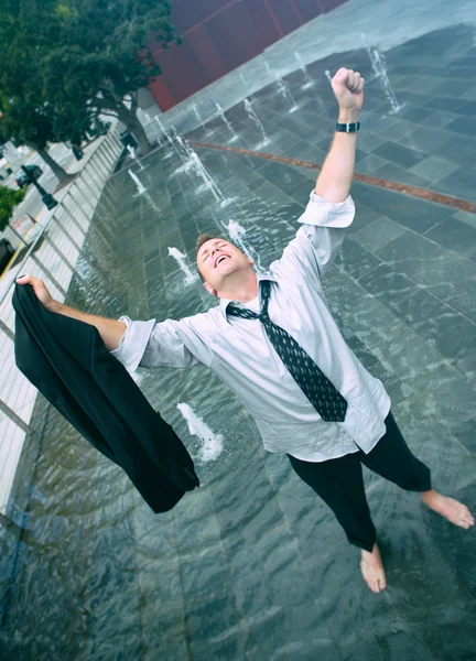 Businessman Feels Freedom In Fountain After Being Fired — Stock Photo, Image