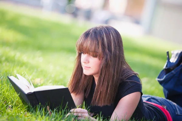 College: Studente che legge un libro Immagine Stock