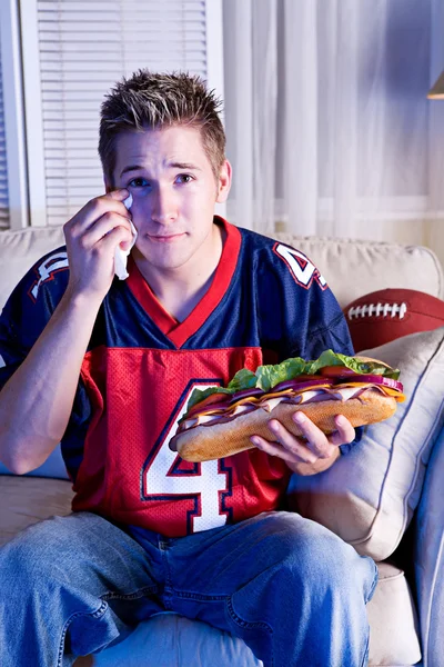 Football: Man Sad At Team Losing Game On TV — Stock Photo, Image