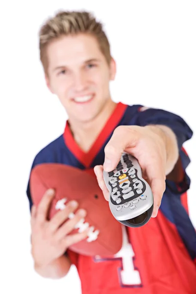 Football: Guy Ready To Watch Football On TV Stock Photo