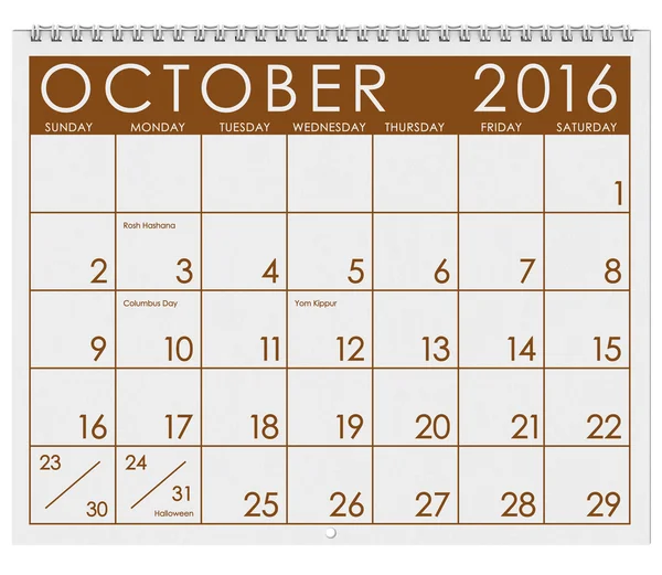 2016 Calendar: Month Of October With Halloween — Stock Photo, Image