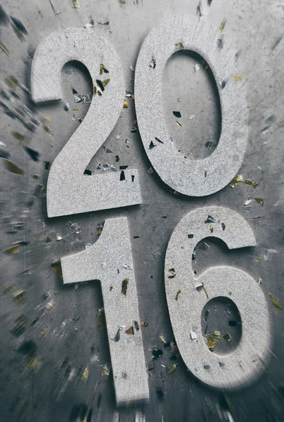 NYE: Zoom Blur On 2016 With Confetti For Poster Background — Stock Photo, Image