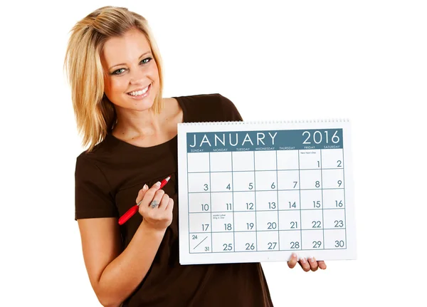 2016 日历: 在 1 月的日历上写 — 图库照片