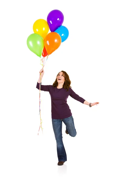 Casual: Mulher bonita se divertindo com balões — Fotografia de Stock