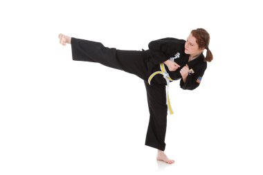 Karate: Tough Girl Does Side Kick clipart