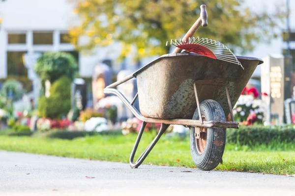 Gros Plan Brouette Grise Dans Parc Jardinage — Photo