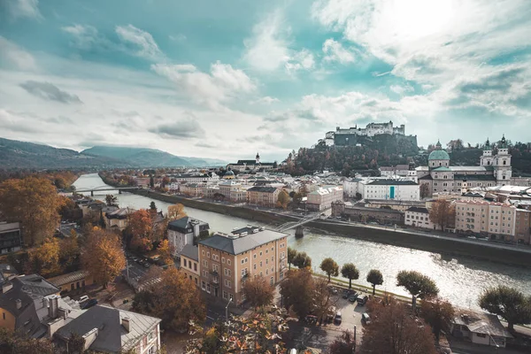 Salisburgo Centro Storico Autunno Foglie Colorate Colori Con Sole Austria — Foto Stock