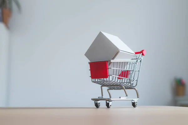 Online Shopping Concetto Servizio Pacchi Carrello Della Spesa Miniatura Scatola — Foto Stock