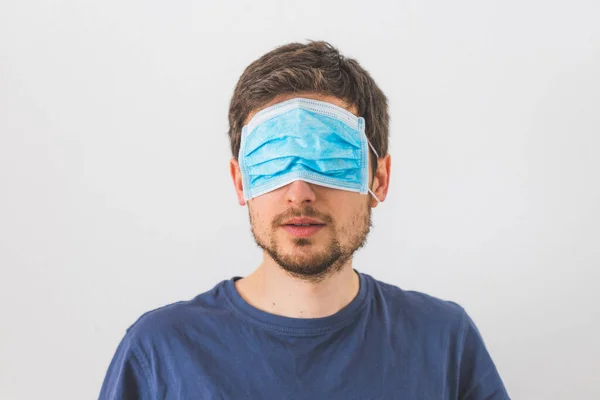 Young Man Face Mask Eyes Conspiracy Theory Concept — Stock Photo, Image